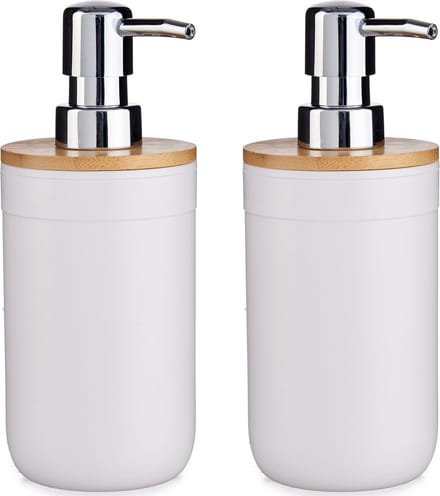 Berilo Zeeppompje/dispenser - 2x - 17 cm - kunststof - wit - 350 ml - navulbaar - keuken/toilet/badkamer