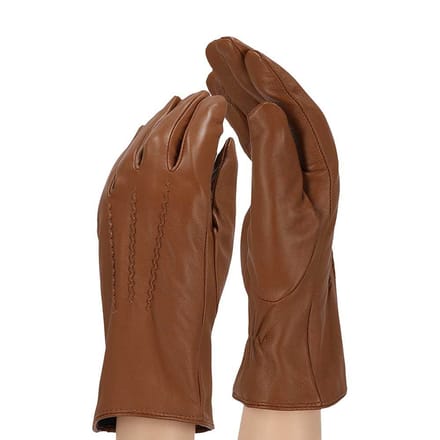 Leren handschoenen dames - Zwart/Cognac - Cognac / M/L