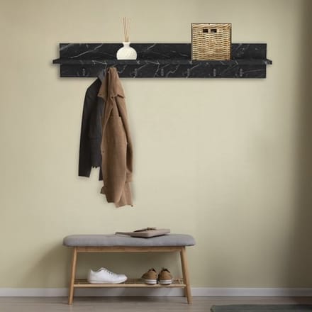 Bino - Wandkapstok - Zwart Marmer - 7x2 Haken - 106 cm