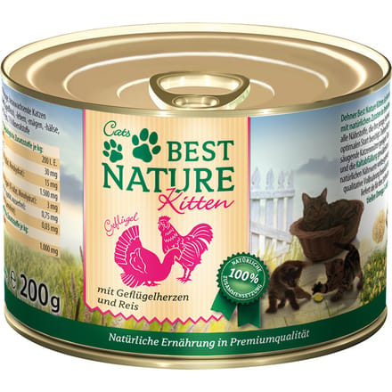 12x 200g Best Nature Kitten Gevogeltehart & Rijst Kattenvoer Nat
