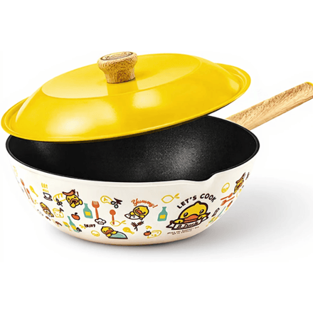 COOKER KING kleine gele eend-samenwerkingsmodel antiaanbakwok, multifunctionele roerbakpan met platte bodem, 30 cm