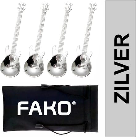 4x Theelepel / Koffielepel Gitaar - Zilver - 4 Stuks