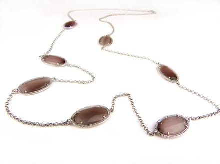 Zilveren halsketting halssnoer collier Model Oval met bruine stenen