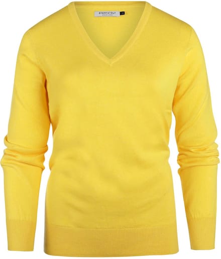 Steppin' Out Trui Cashmere Dames V-hals Geel - Maat L - Heren - Pullovers