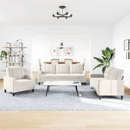 vidaXL - 3-delige - Loungeset - met - kussens - fluweel - crèmekleurig