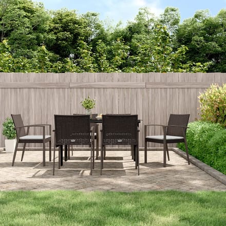 vidaXL - 7-delige - Tuinset - met - kussens - poly - rattan - en - staal