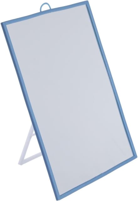 5Five Basic make-up spiegel/scheerspiegel - op standaard - kunststof - 20 x 30 cm - blauw