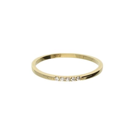 Schitterende geel gouden eternity ring met 5 zirconia's