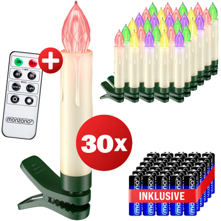 Monzana LED Kaars Kerstverlichting – 30 Stuks voor Kerstboom – Multicolor