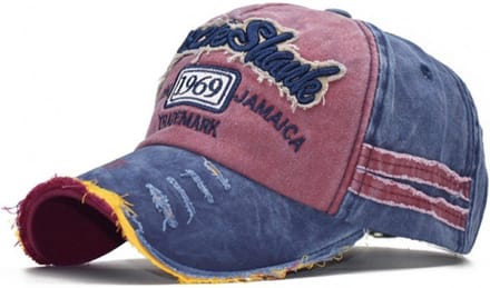 Baseball Cap RockShank Jamaica – eCarla – Blauw/Rood - Denim Pet met scheureffect