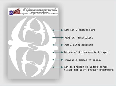 Jerma - Zwaluw - Wit - Raamstickers - Sticker - 6 vogels - 2 van 18.5x8 - 4 van 9x4 cm - Zelfklevend