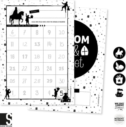 Sinterklaas aftelposter | Welkom Sint & Piet | Suede design aftelkalender A4