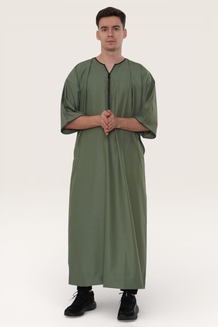 Heren groene Ramadan Marokkaanse Gandoura Thobe Robe Djellaba Eid Jubba LFS-TT-006