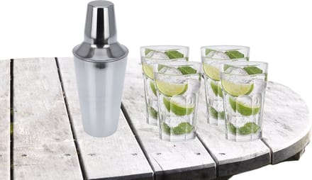 Cocktailshaker 500 ML met 4x Cocktailglazen Mojito transparant 410 ML