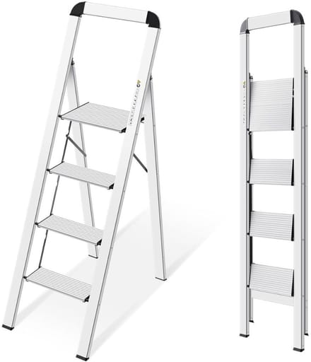 MKSS® Huishoudtrap 4 Treden - Keukentrap - Inklapbaar - Antislip - Extra Stevig - Zilver