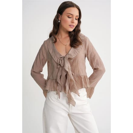 V-hals Ruffle Bloes met Koordjes