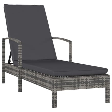 vidaXL - Ligbed - met - armleuningen - poly - rattan - grijs