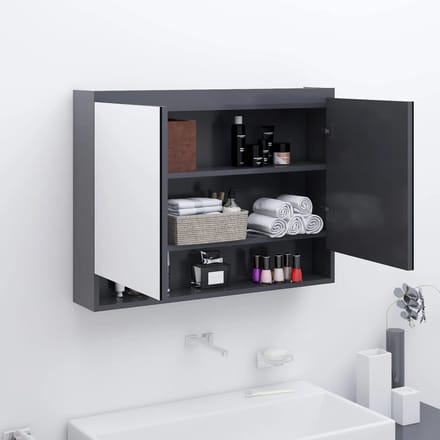 vidaXL - Badkamerkast - met - spiegel - 80x15x60 - cm - MDF - grijs