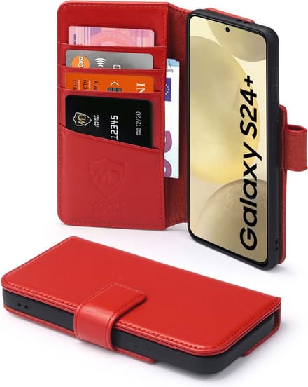 MobyDefend Hoesje - Geschikt voor Samsung Galaxy S24 Plus (S24+) - Luxe Leren Wallet Bookcase - Rood
