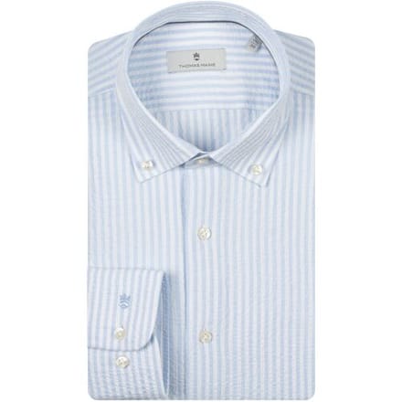 Thomas Maine Overhemd Torino Button Down Seersucker Stripe Licht Blauw / male