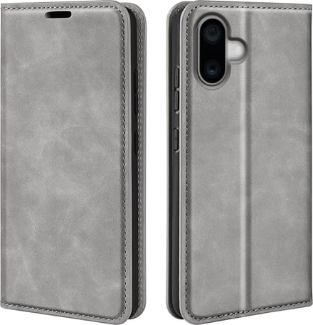MobyDefend Hoesje - Geschikt voor iPhone 16 Plus - Luxe Wallet Bookcase (Magnetische Sluiting) - Grijs