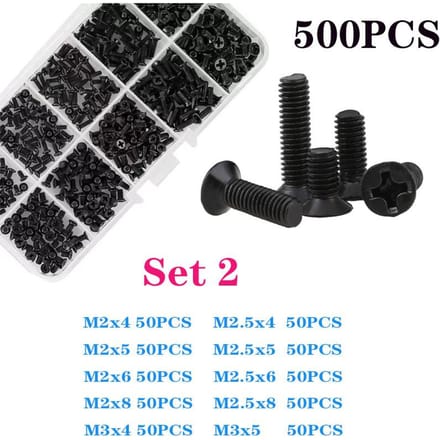 KM M2 M2.5 M3 Schroef Platte Kop Kruiskop Machineschroeven Laptop Notebook Schroeven Set Kit computer klein Zwarte Bouten SET2 500PCS black