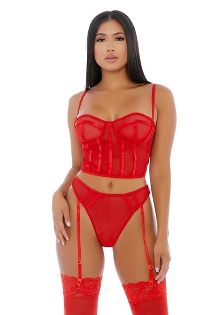 Forplay - Pure intimiteit mesh bustier set - rood