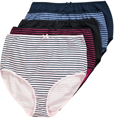 Ulla Popken - Dames - Maxislips set van 5 strepen/effen hoge taille - Zwart - Maat 42+