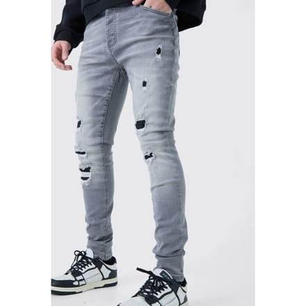 Skinny Stretch Ripped Jeans In Ice Grey Wash | Size 32R