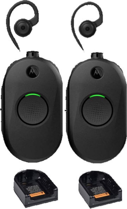 Set van 2 Motorola CLP446E Mini Portofoons met oortje en tafel lader