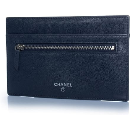 Chanel, blauwe leren ritsportemonnee met kaartsleuf