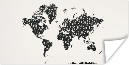Wereldkaarten - Wereldkaart - Cijfers - Zwart - 160x80 cm
