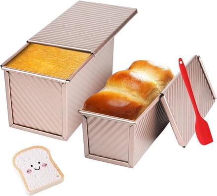 Pullman Broodpan met Deksel - Set van 2, 1 lb Capaciteit voor Zelfgemaakt Brood, Antiaanbaklaag