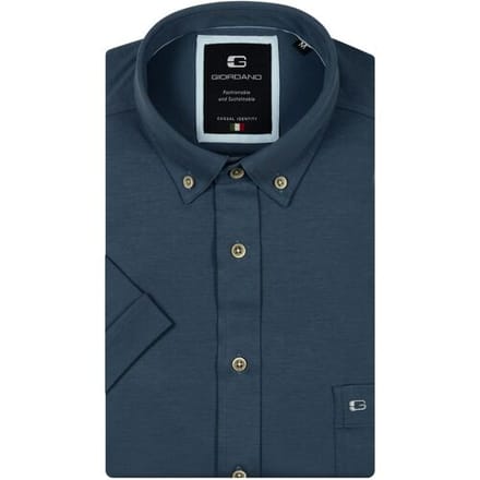 Giordano Overhemd League Soft Liquid Cotton Jersey Short Sleeve Button-Down Denim Blue / male