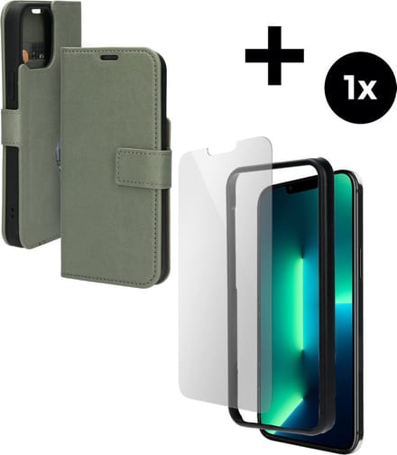Mobiparts Classic Wallet hoesje geschikt voor Apple iPhone 13 Pro Max met 1 Screenprotector van Gehard Glas - Groen