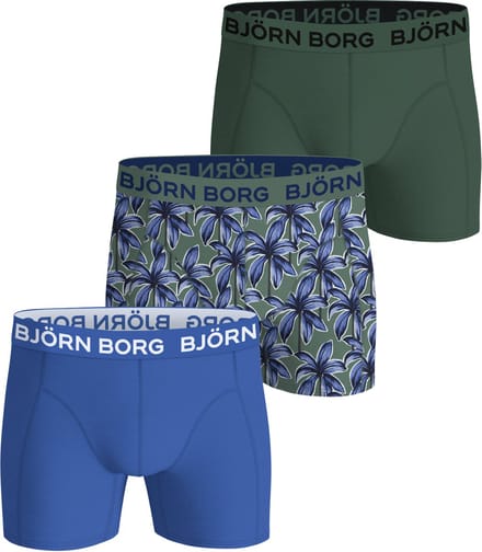 Björn Borg Cotton Stretch boxers - heren boxers normale lengte (3-pack) - groen - print - blauw