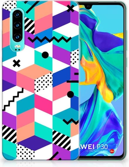 Huawei P30 TPU Hoesje Blokken Kleurrijk