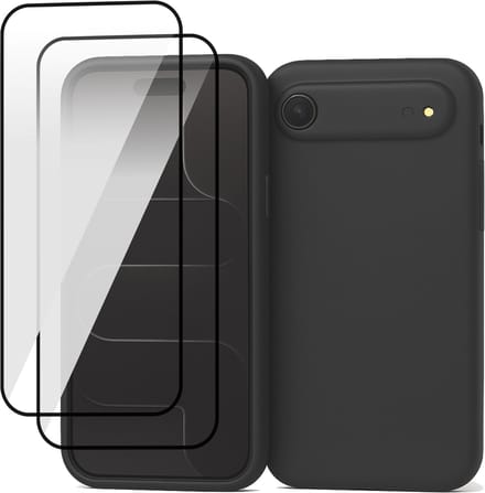 Hoesje geschikt voor iPhone 17 Air - 2x Screenprotector Volledig Dekkend Glas - Mat Back Case Zwart