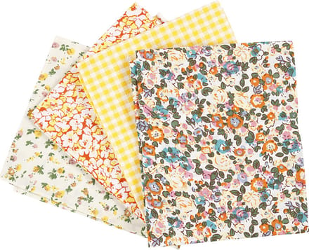 Patchwork stof, afm 45x55 cm, 100 gr, geel, 4 stuk/ 1 bol