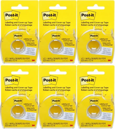 Post-it Labeling & Cover-Up Tape - 2,5 cm x 17,8 m - 6 Rollen - Non-Refillable - Transparant