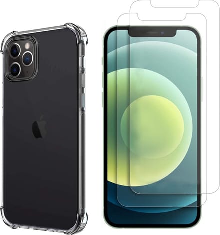 Hoesje voor iPhone 12 Pro Max backcover Shockproof siliconen Transparant en 2 stuks Screenprotector Gehard Glas