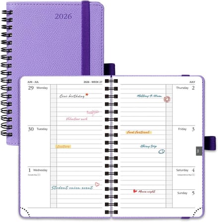 Weekplanner A6 Horizontaal 2026 - Compact Zakagenda met Spiraalbinding en Zachte Kaft