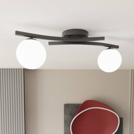 EMIBIG LIGHTING OPUS plafondlamp, lengte 60 cm, opaal/zwart, glas, 2-lamps.