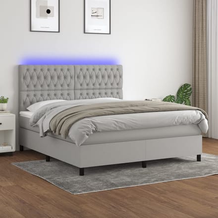 vidaXL - Boxspring - met - matras - en - LED - stof - lichtgrijs - 160x200 - cm
