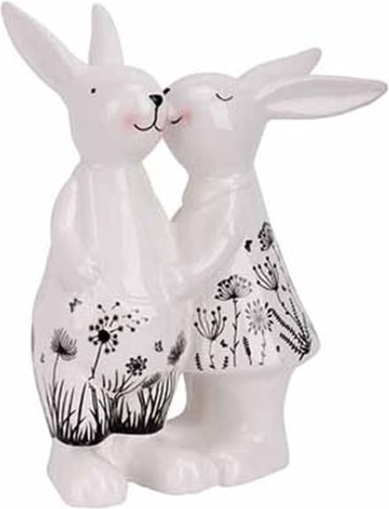 Koppel Rabbits Dotted Wit - Zwart 14,3x9 ,4xh19,3cm Langwerpig Dolomiet