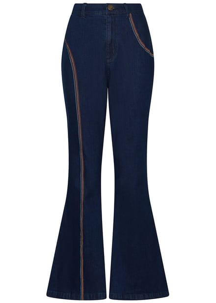 Succubus Clothing Rainbow Denim 70's Flare Jeans Navy