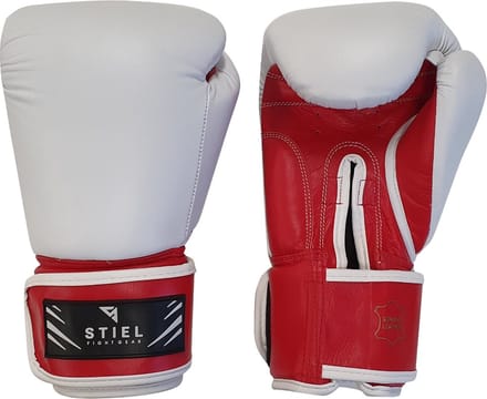 Stiel Pro Bokshandschoenen - Leer - Wit met rood (Beschikbaar in verschillende maten)