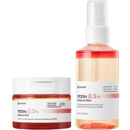 LEADERS PDRN 0.5% Brume Ampoule & Set de Pads Essentiels Hydratant Éclatant 100ml + 70 Pads