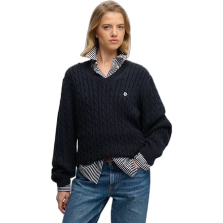 Superdry - Oversized V-hals Kabeltrui - Dames - Sweaters
