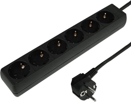 VB Extend Zwarte stekkerdoos - 6-voudig - 3 meter snoer - kinderveilig - 2500W max. belasting